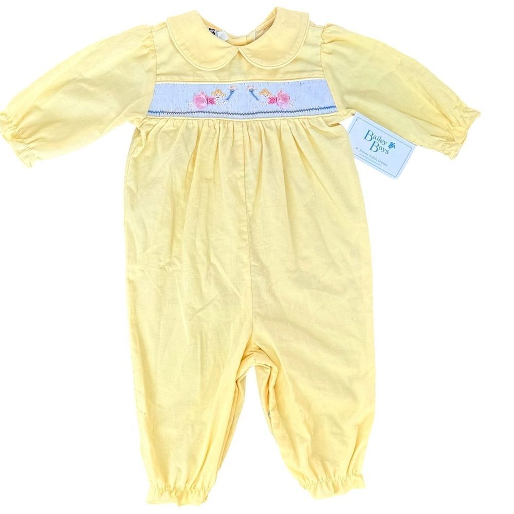 The Bailey Boys Girls Long Sleeve Embroidered Yellow One Piece. 9 Months. NEW.